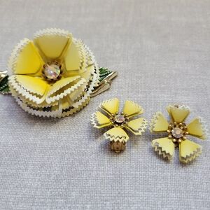Yellow Floral Brooch and Earring Set